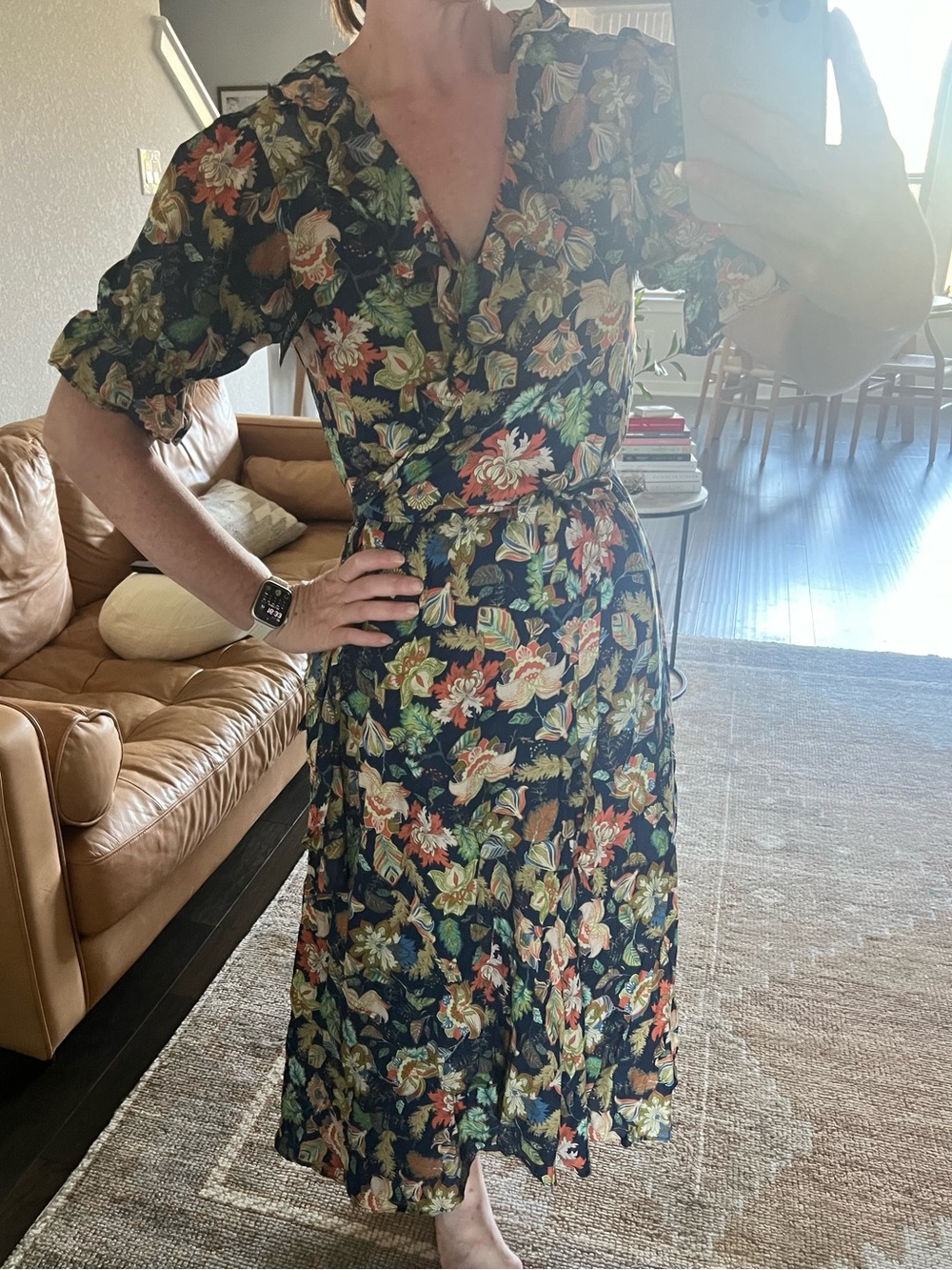 Buffalo David Bitton Black Floral Wrap Midi Dress